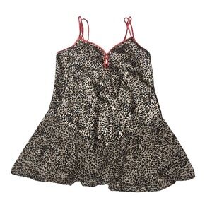 Secret Treasures 90s Y2K Leopard Print Chemise, Slip Dress, Negligée, Large